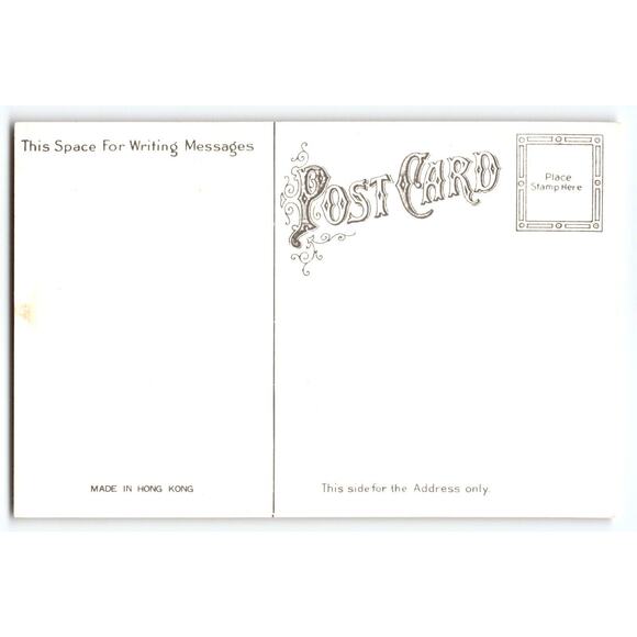 Thanksgiving Greetings Postcard Pilgrim Child Turkey Wicker Basket Hong Kong - Picture 2 of 2